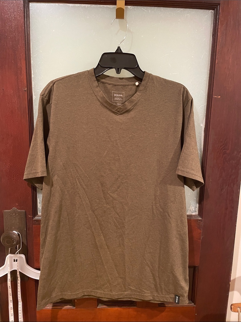 Prana Men's Olive Brown V-Neck Short Sleeve Tee - Picture 1 of 3